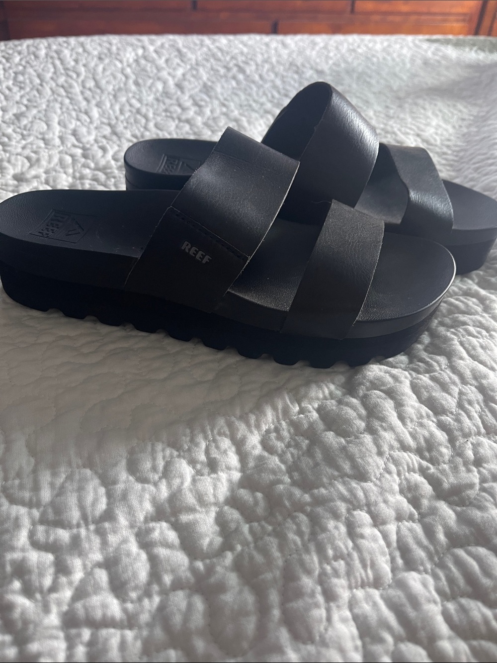 Reef Black Double-Strap Platform Slides - Picture 2 of 2